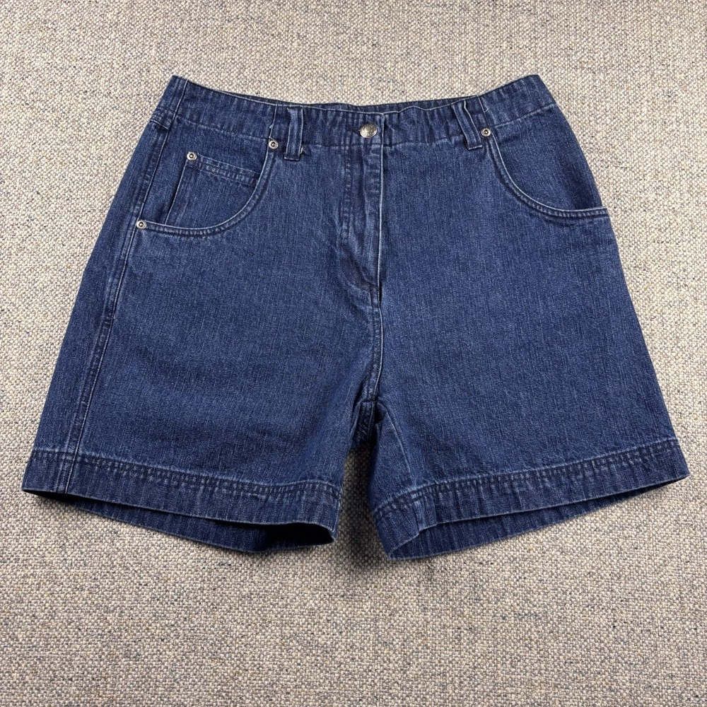 Woolrich Women's Blue Solid Denim Chino Shorts Regular Pockets Button 8 - Picture 1 of 7